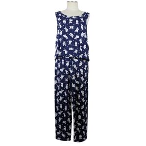 Pillow Talk Frenchies Hearts Print PJ Set Tank Top Crop Pants Navy White L NWT